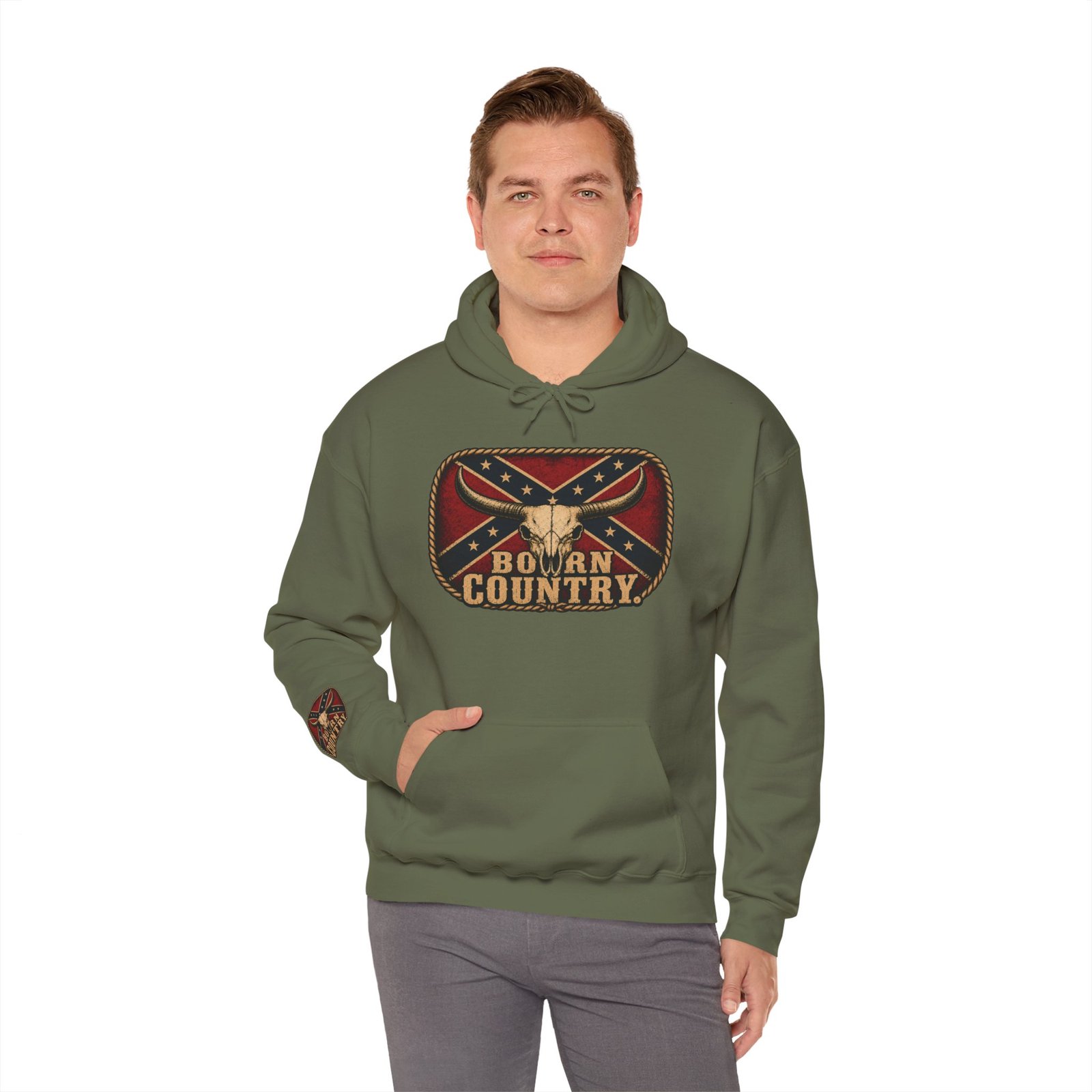 Hoodie - Confederate Pullover - 'Born Country' - Hooded Sweatshirt - Rebel - Choice of Colors - Image 15