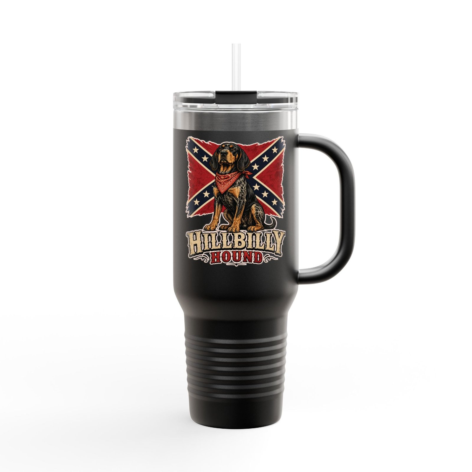 Insulated Travel Mug - 40oz - Rebel Flag with Dog - Text, 'Hillbilly Hound' - Version 2 - Image 3