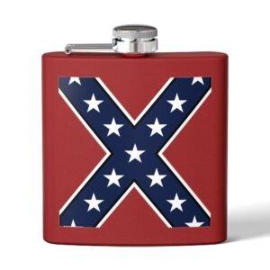 6oz Stainless Steel Flask - Confederate Flag 'X' - Stylized Rebel Flag - Choice of Colors