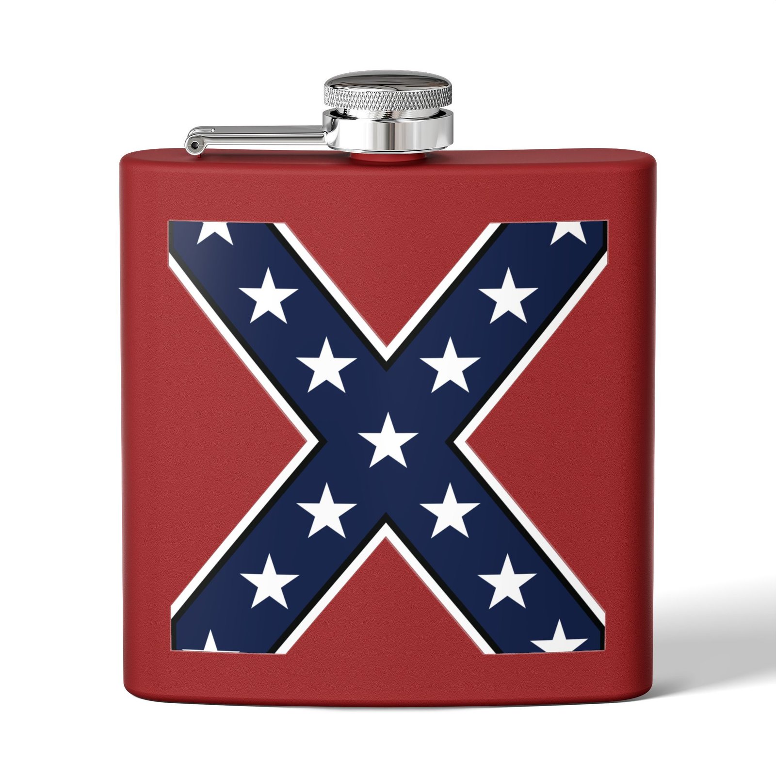 6oz Stainless Steel Flask - Confederate Flag 'X' - Stylized Rebel Flag - Choice of Colors