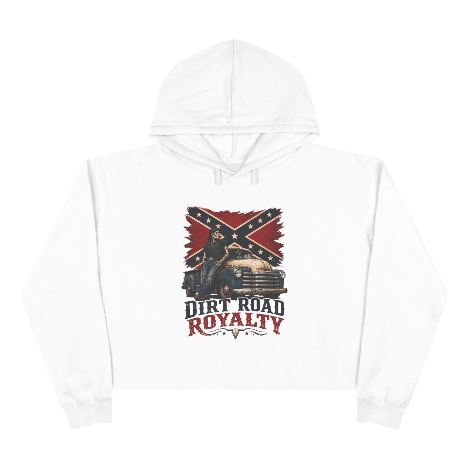 Crop Hoodie - Rebel Flag Biker Hooded Sweatshirt - Truck - 'Dirt Road Royalty' - Image 10