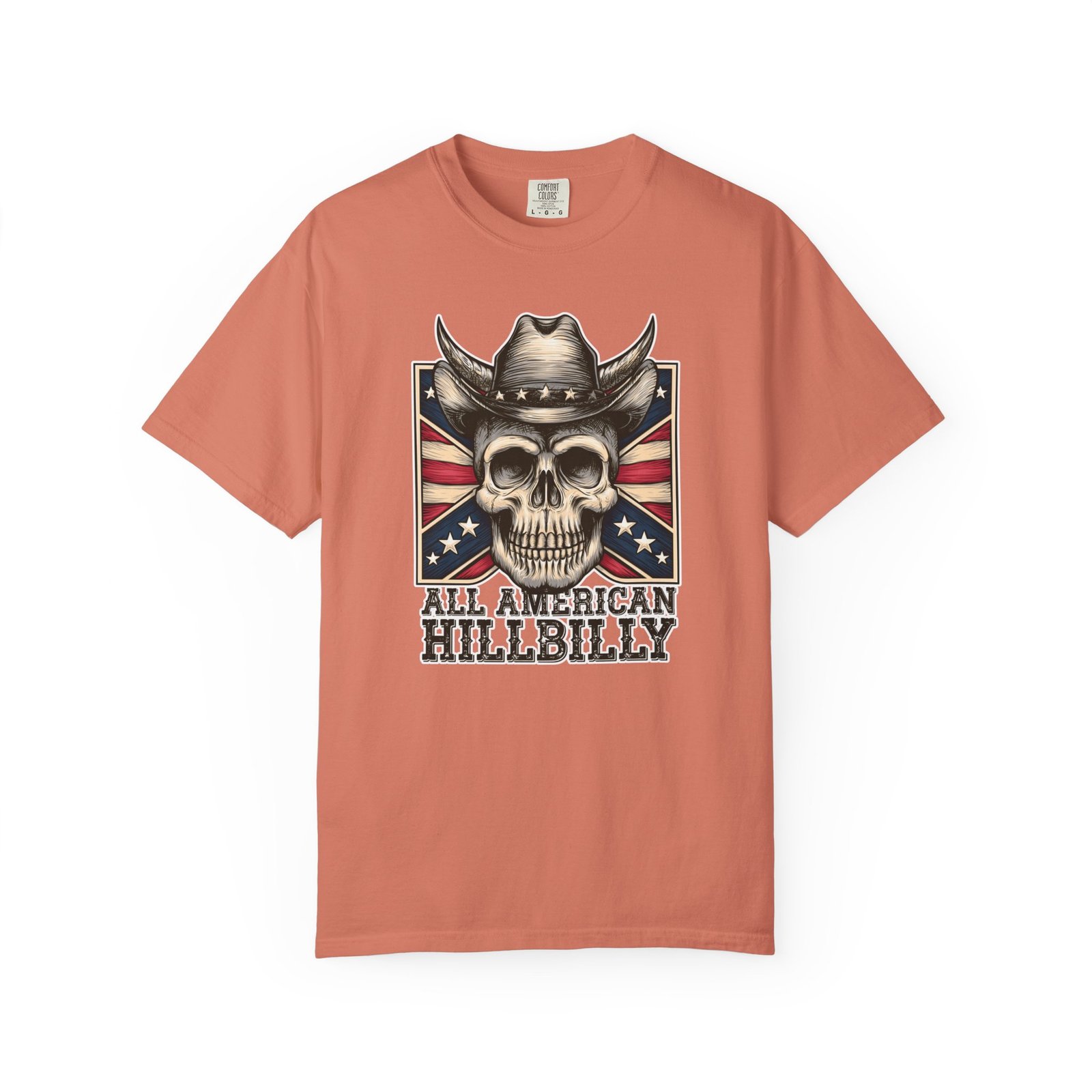 Garment-Dyed T-shirt - Comfort Colors 1717 - Cowboy Skull - 'All American Hillbilly' - Image 5