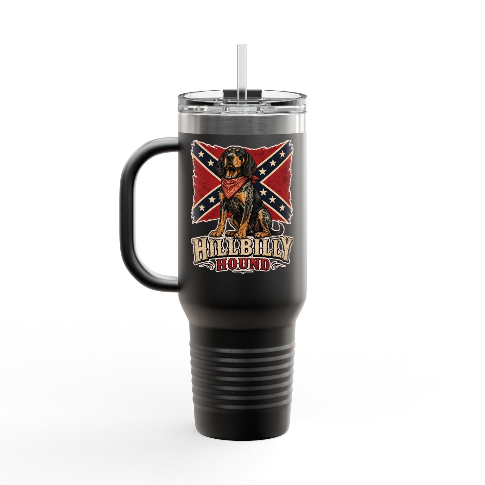 Insulated Travel Mug - 40oz - Rebel Flag with Dog - Text, 'Hillbilly Hound' - Version 2 - Image 10
