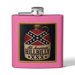 6oz Stainless Steel Flask - Rebel Flag Patch - Moonshine Jug - Embroidered Look - Choice of Colors