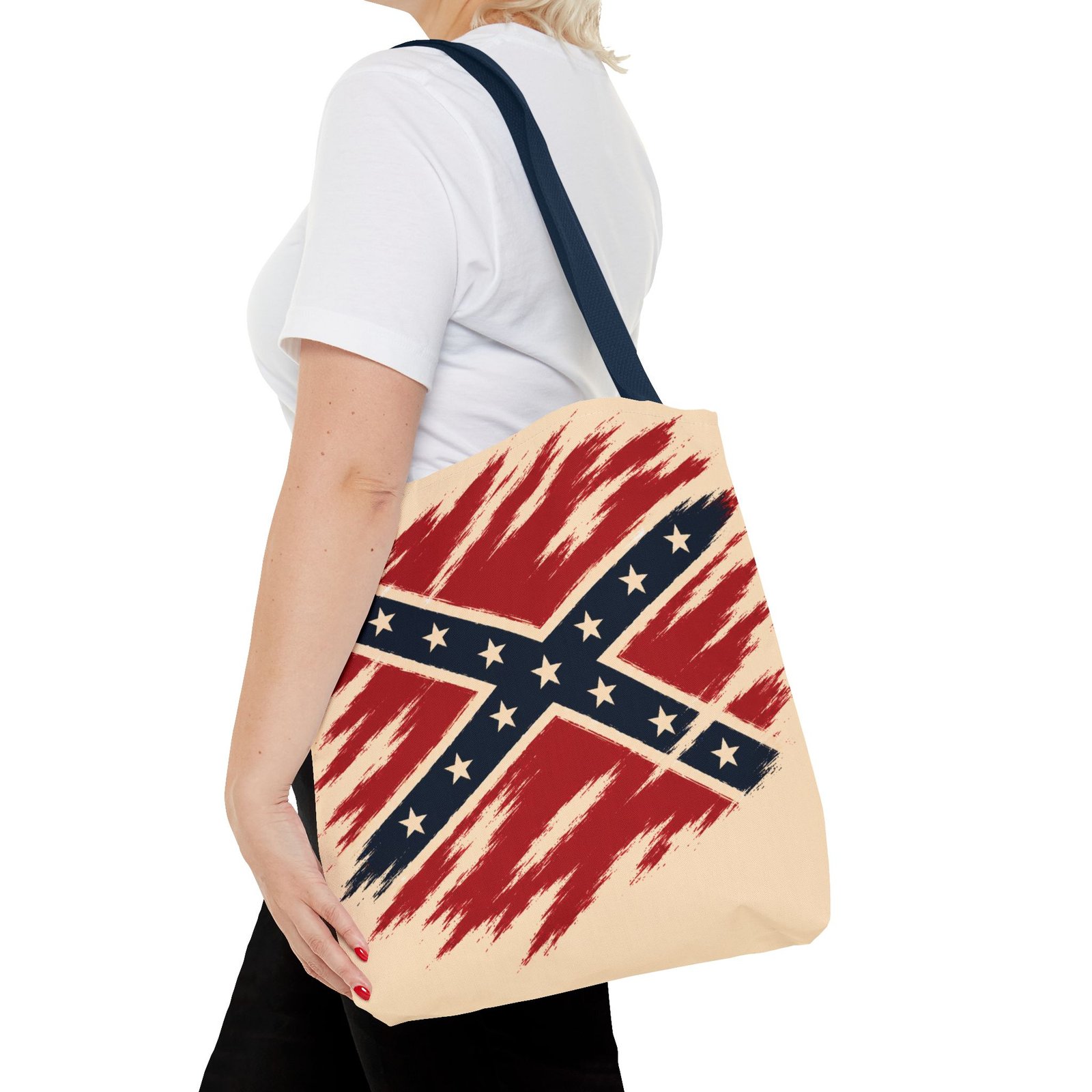 Tote Bag - Stylized Rebel Flag - Confederate - Cream Bag - Choice of Handle Colors 3 Tote Bag - Stylized Rebel Flag - Confederate - Cream Bag - Choice of Handle Colors - Image 3