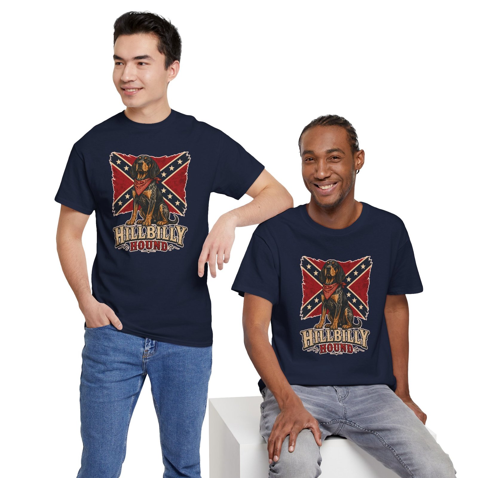 Confederate Flag - Dog - 'Hillbilly Hound' - Version 2 - Rebel T-Shirt - Unisex Heavy Cotton Tee - Image 2