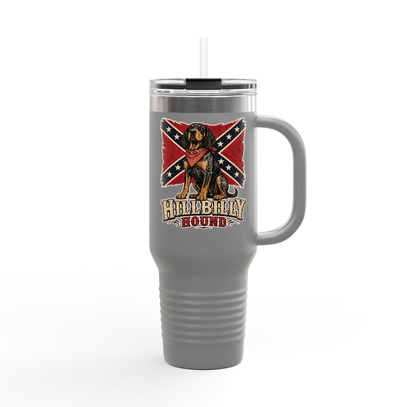 Insulated Travel Mug - 40oz - Rebel Flag with Dog - Text, 'Hillbilly Hound' - Version 2 - Image 9
