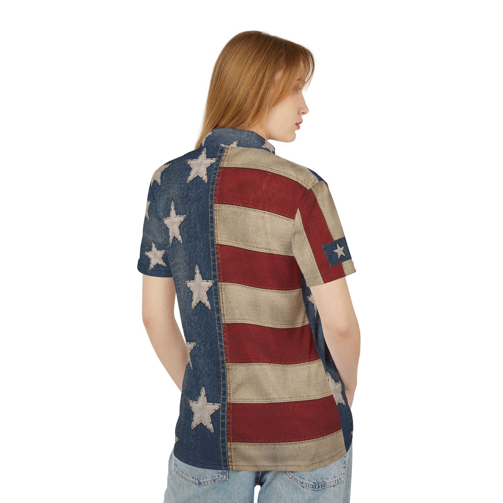 Patriotic Denim Print Pattern - Red White Blue Patches - America 1776-2026 - Polo Shirt - Unisex 3 Patriotic Denim Print Pattern - Red White Blue Patches - America 1776-2026 - Polo Shirt - Unisex - Image 3