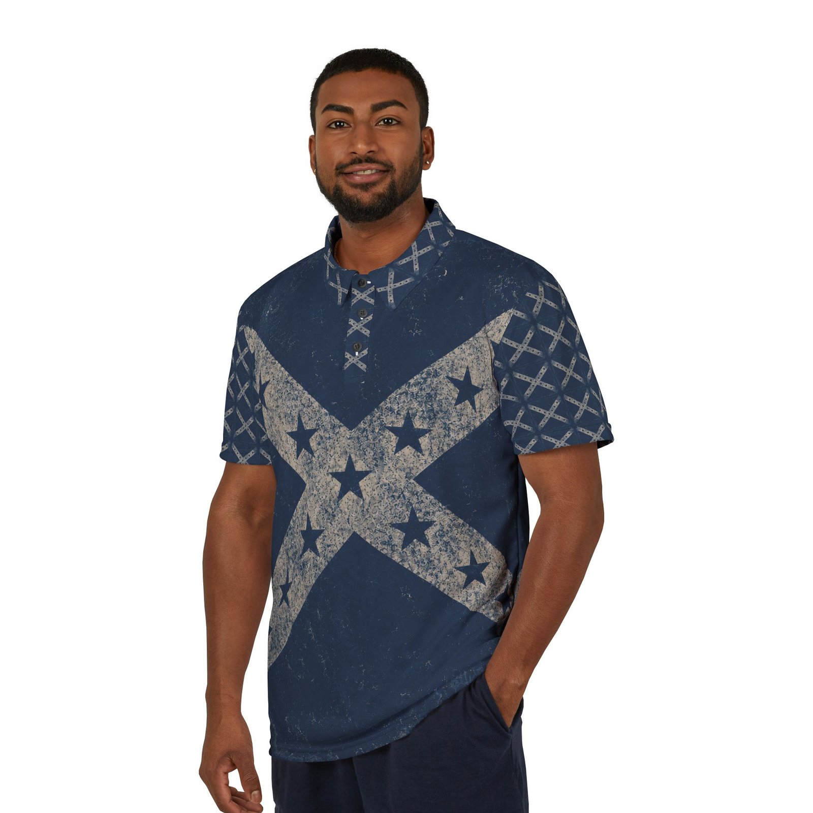 Blue Distressed Confederate Flag Design - Rebel - Polo Shirt - Unisex 1 Blue Distressed Confederate Flag Design - Rebel - Polo Shirt - Unisex