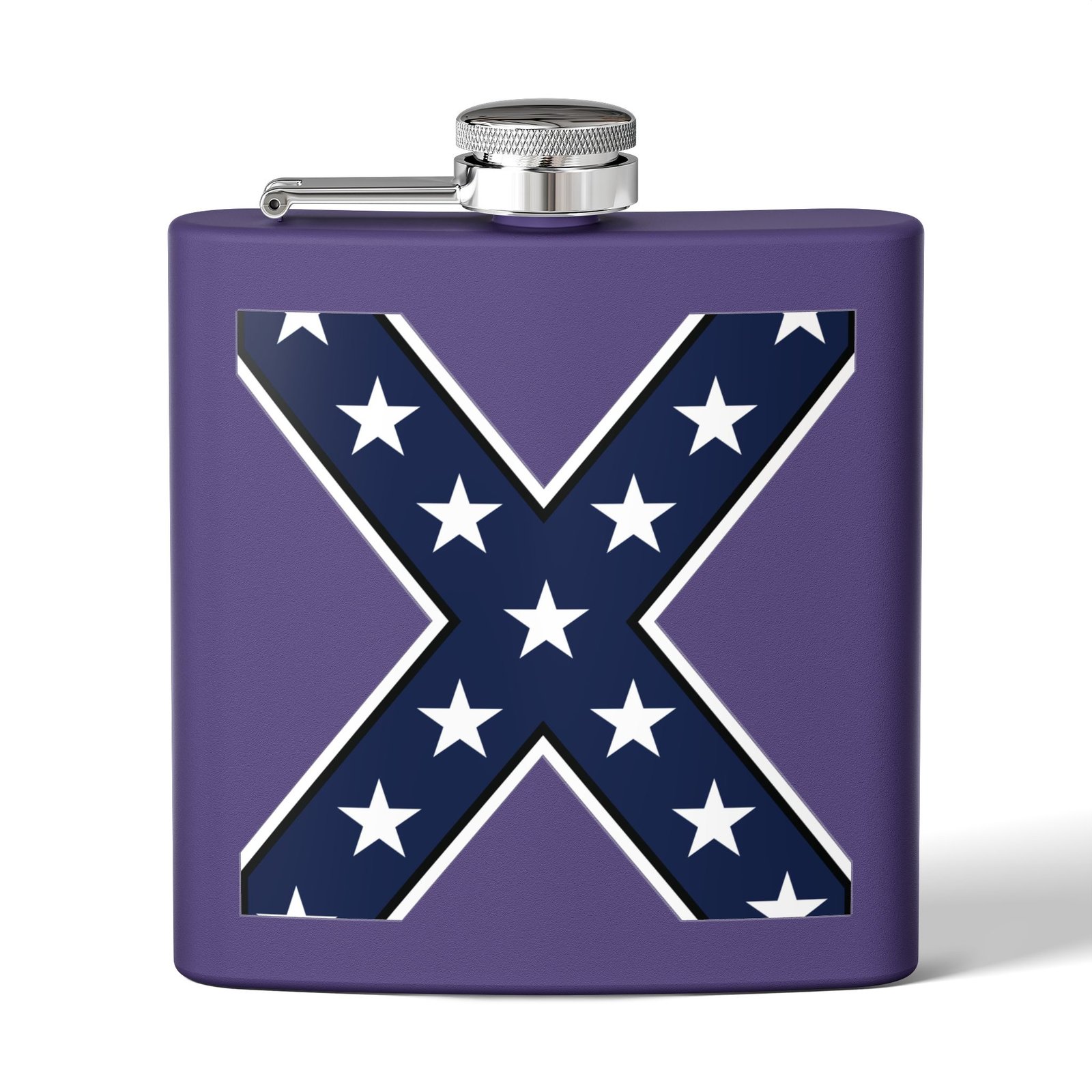 6oz Stainless Steel Flask - Confederate Flag 'X' - Stylized Rebel Flag - Choice of Colors - Image 8