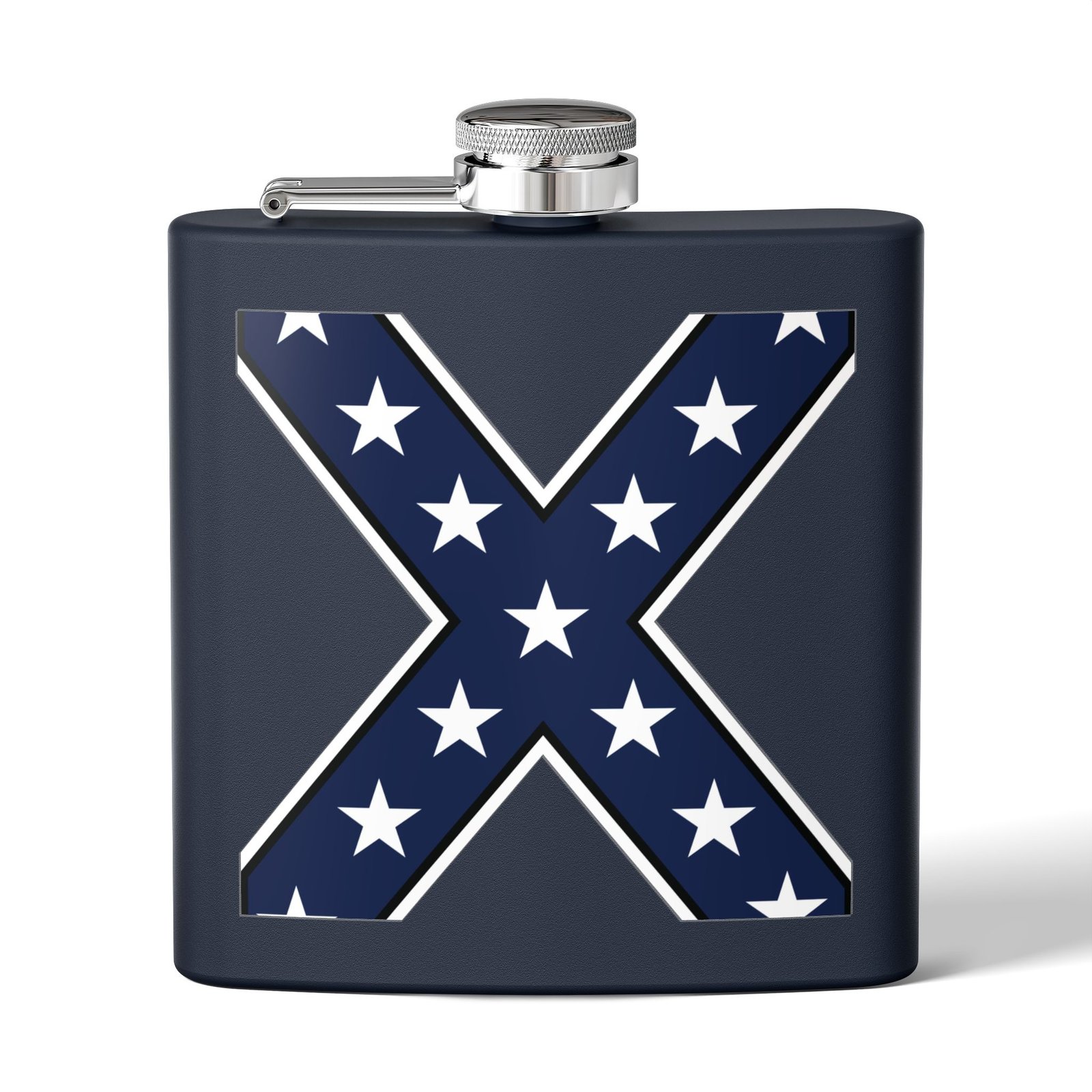 6oz Stainless Steel Flask - Confederate Flag 'X' - Stylized Rebel Flag - Choice of Colors - Image 16