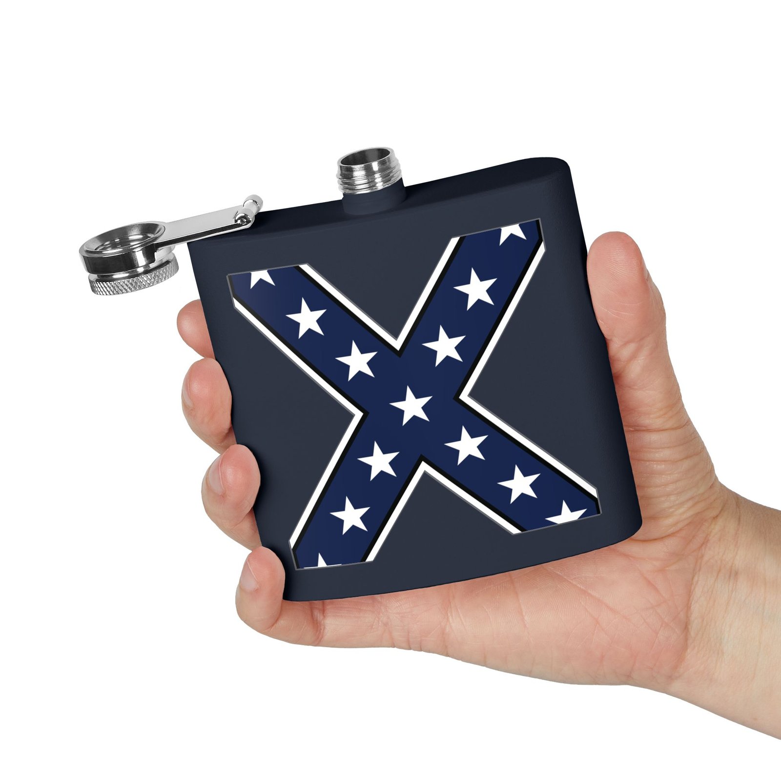 6oz Stainless Steel Flask - Confederate Flag 'X' - Stylized Rebel Flag - Choice of Colors - Image 19