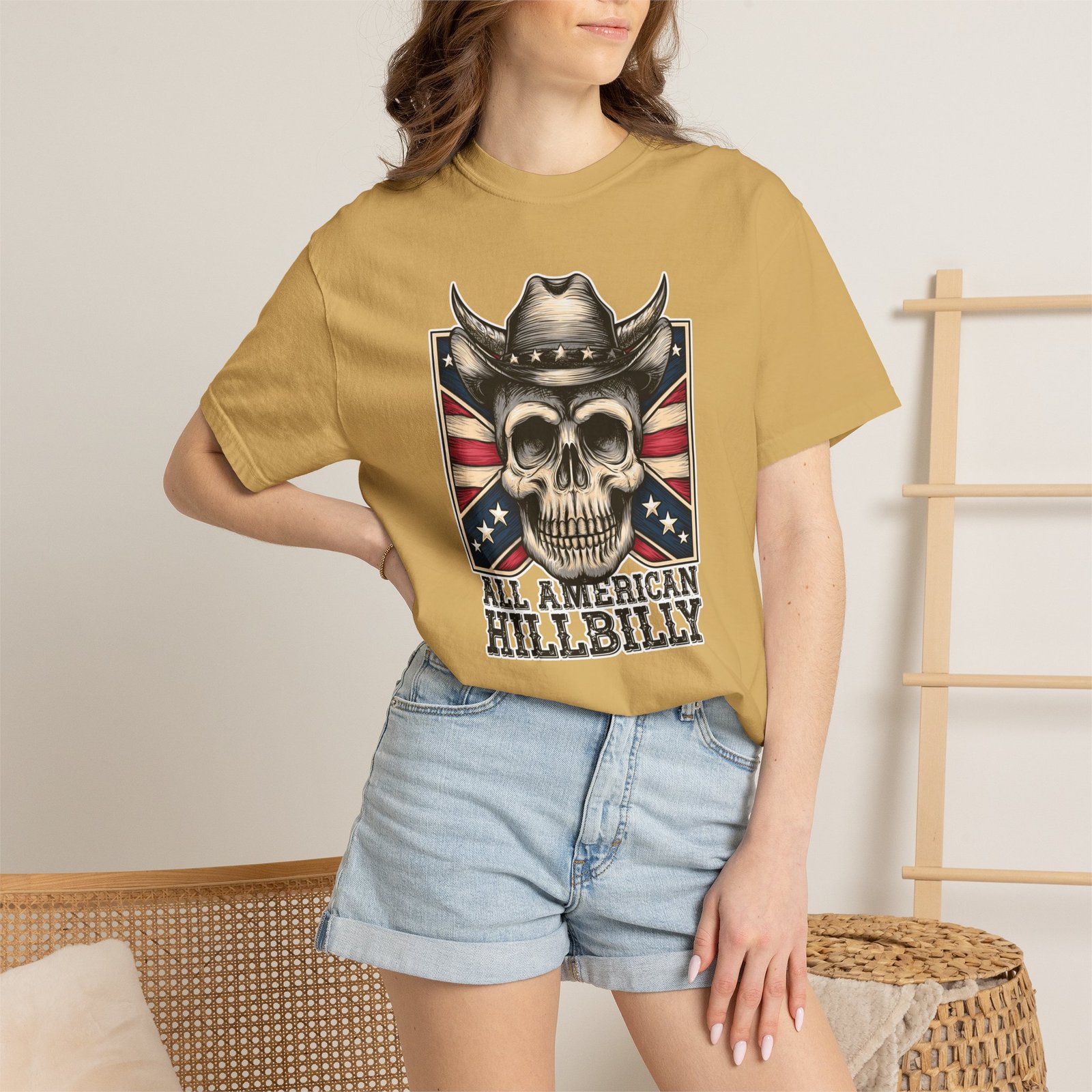 Garment-Dyed T-shirt - Comfort Colors 1717 - Cowboy Skull - 'All American Hillbilly' - Image 10