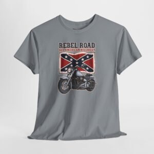 Confederate Flag - Cowboy Skull - 'Rebel Road' 'All American Hillbilly' - Motorcycle - T-Shirt - Unisex Heavy Cotton Tee