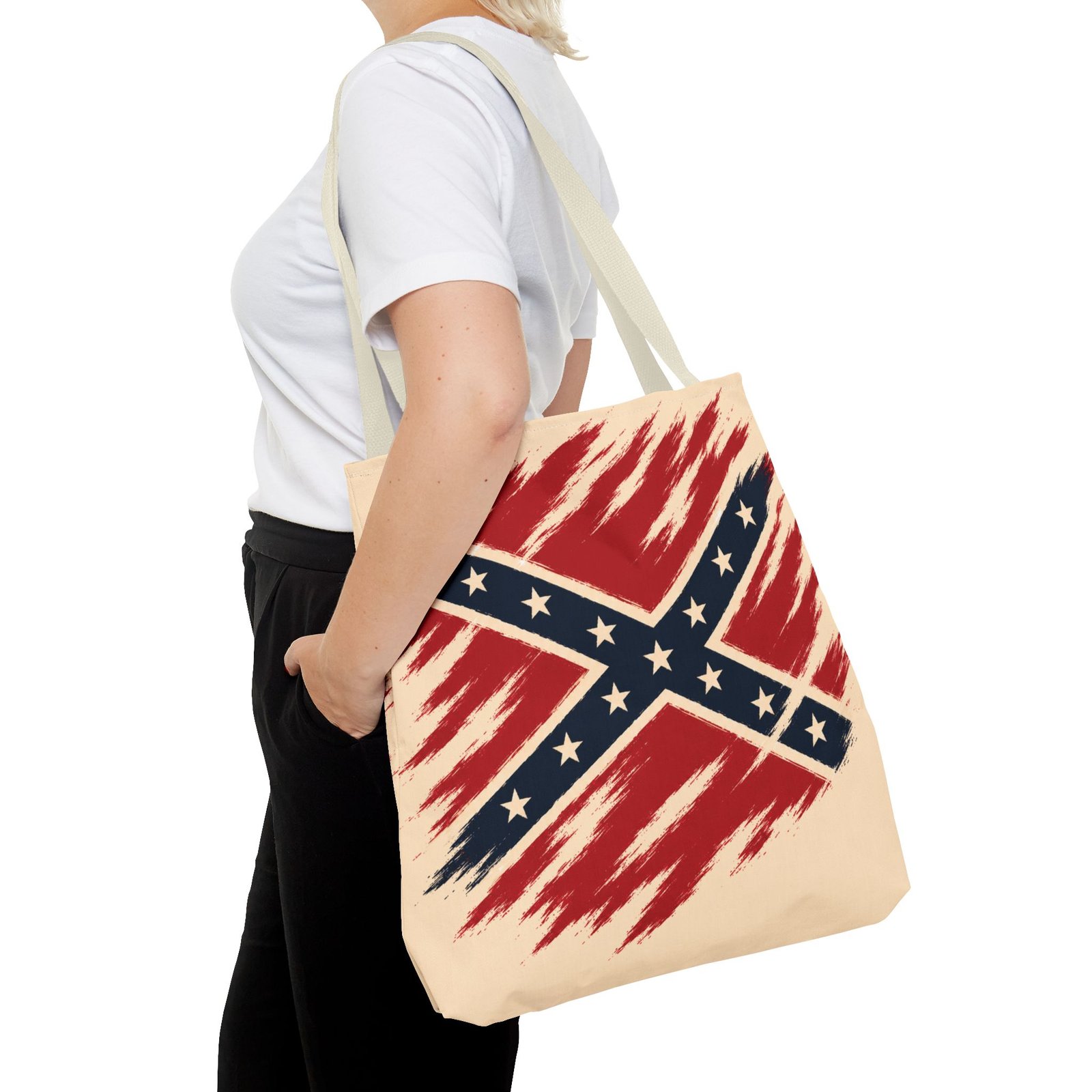 Tote Bag - Stylized Rebel Flag - Confederate - Cream Bag - Choice of Handle Colors 4 Tote Bag - Stylized Rebel Flag - Confederate - Cream Bag - Choice of Handle Colors - Image 4