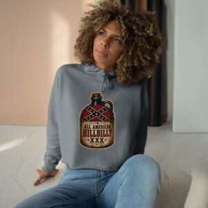 Crop Hoodie - Rebel Flag Moonshine Hooded Sweatshirt - 'All American Hillbilly'