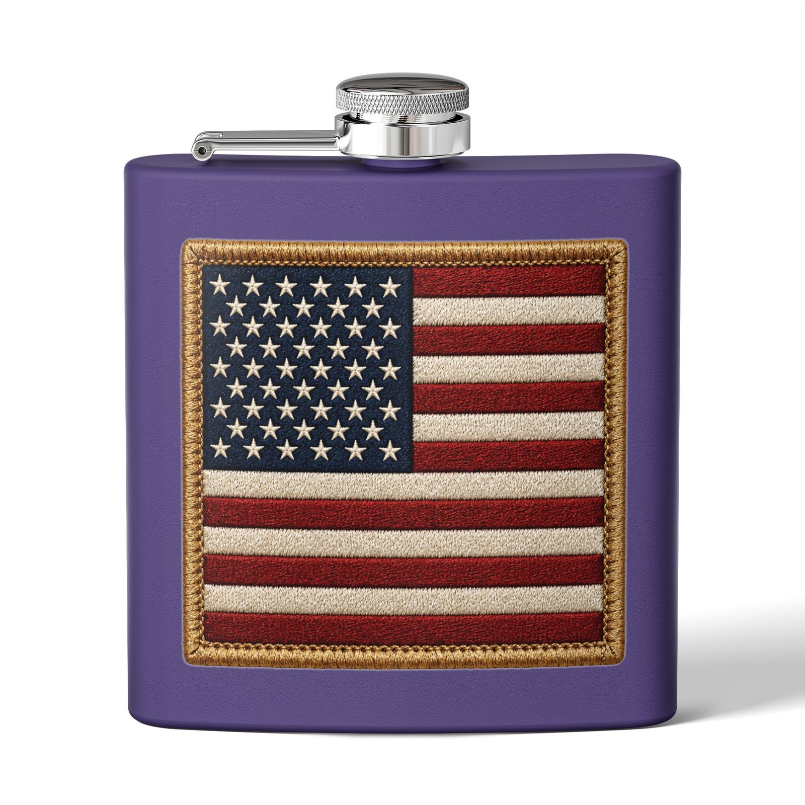 6oz Stainless Steel Flask - American Flag Patch - Embroidered Look USA Flag - Choice of Colors 8 6oz Stainless Steel Flask - American Flag Patch - Embroidered Look USA Flag - Choice of Colors - Image 8