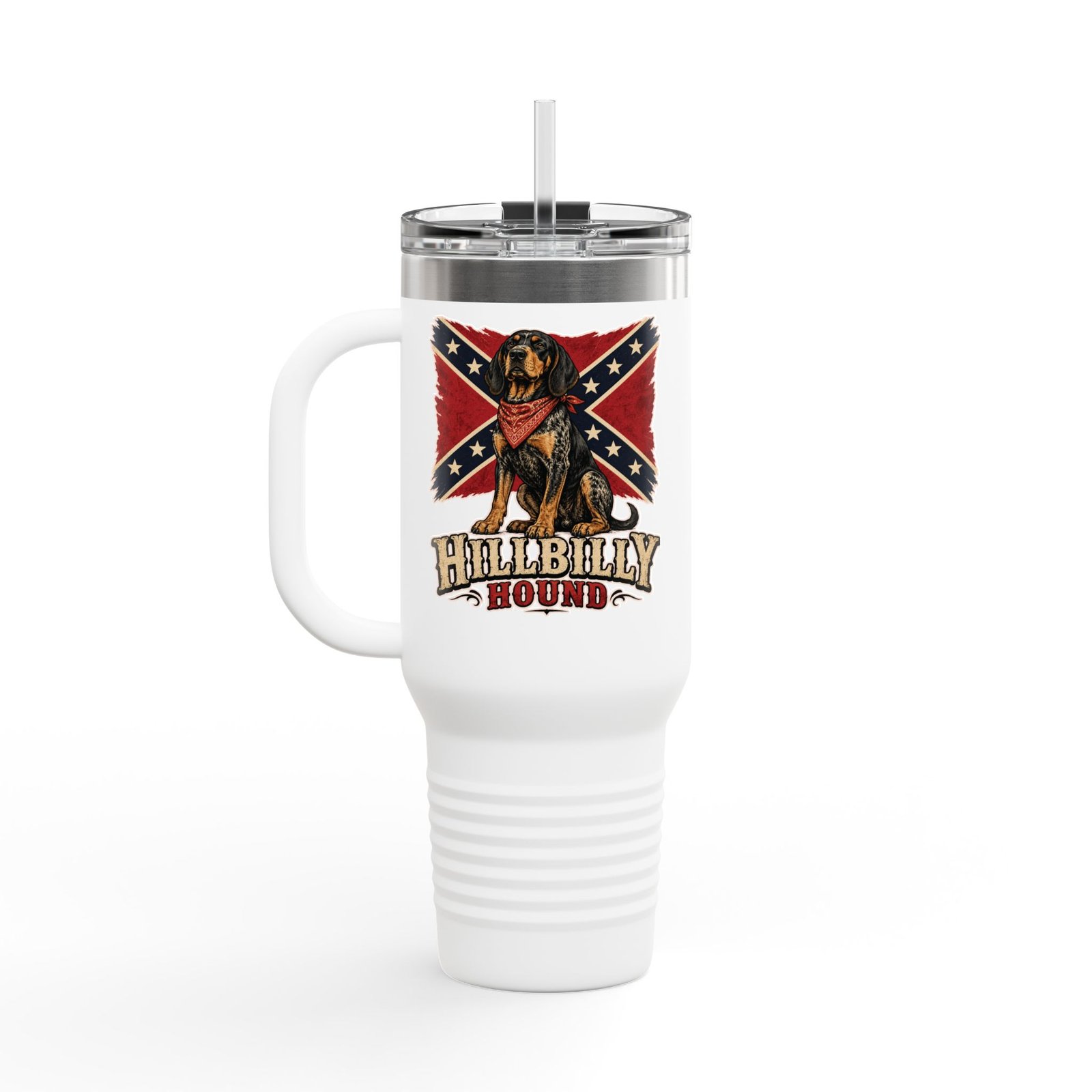 Insulated Travel Mug - 40oz - Rebel Flag with Dog - Text, 'Hillbilly Hound' - Version 2 - Image 13