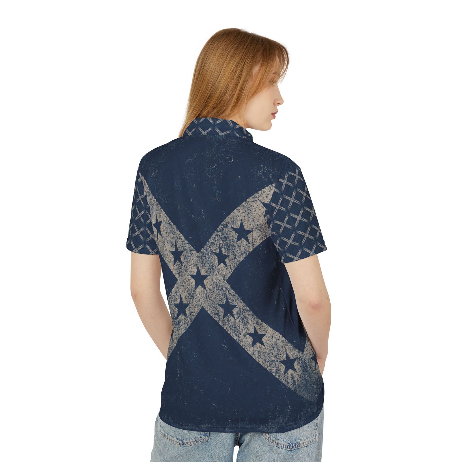 Blue Distressed Confederate Flag Design - Rebel - Polo Shirt - Unisex 2 Blue Distressed Confederate Flag Design - Rebel - Polo Shirt - Unisex - Image 2