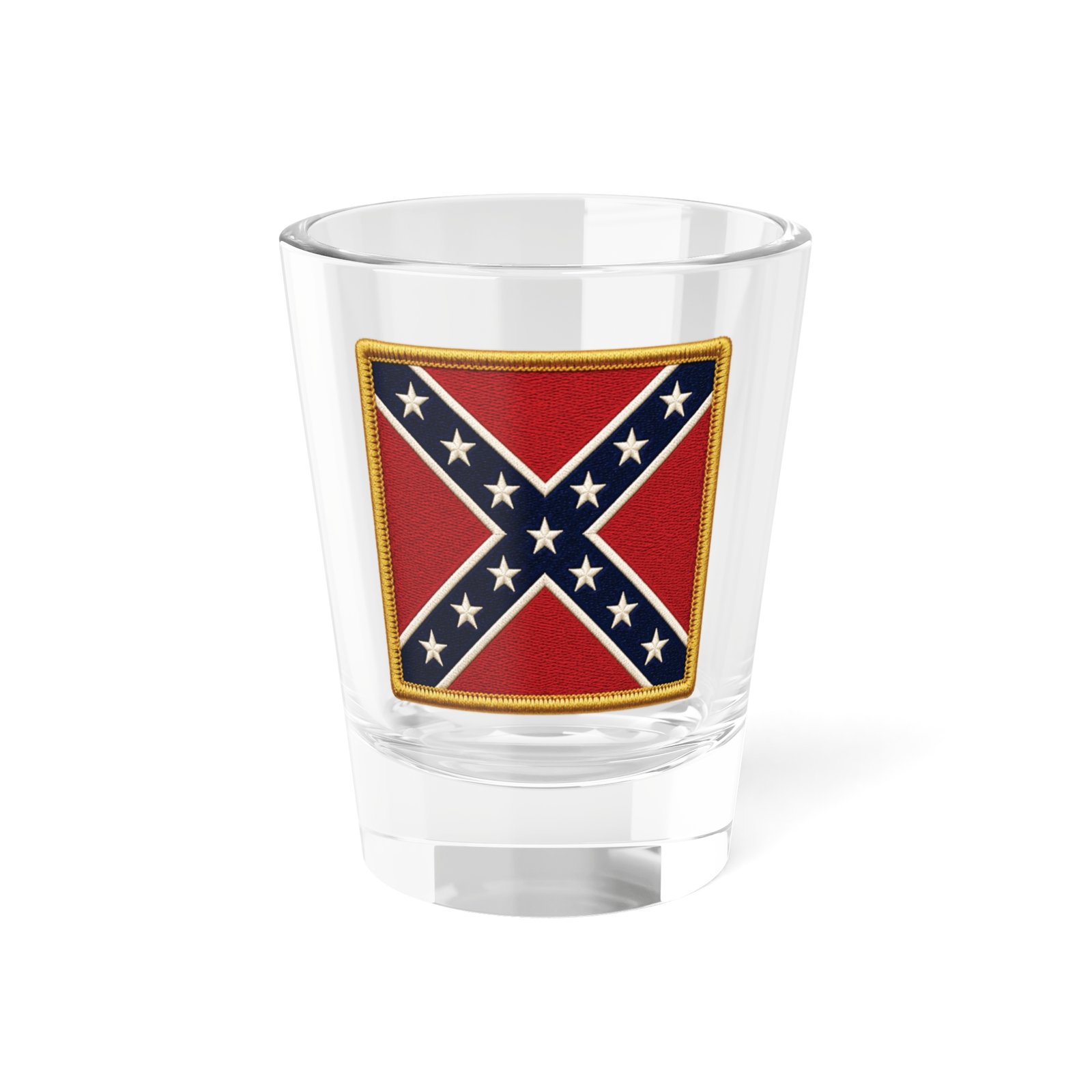 1.5oz Shot Glass - Rebel Flag Patch Look - Confederate Flag - Rebel Glassware