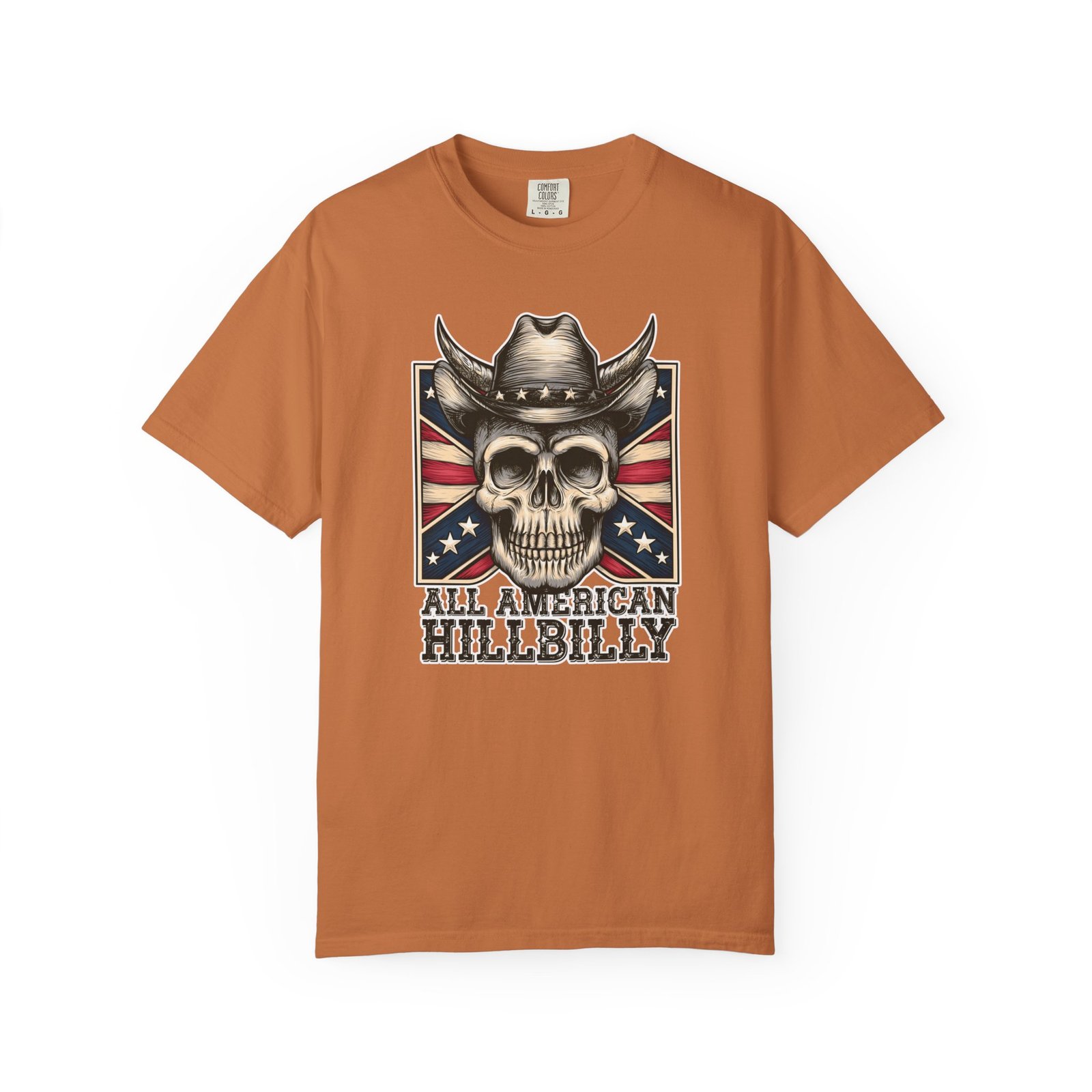 Garment-Dyed T-shirt - Comfort Colors 1717 - Cowboy Skull - 'All American Hillbilly' - Image 11