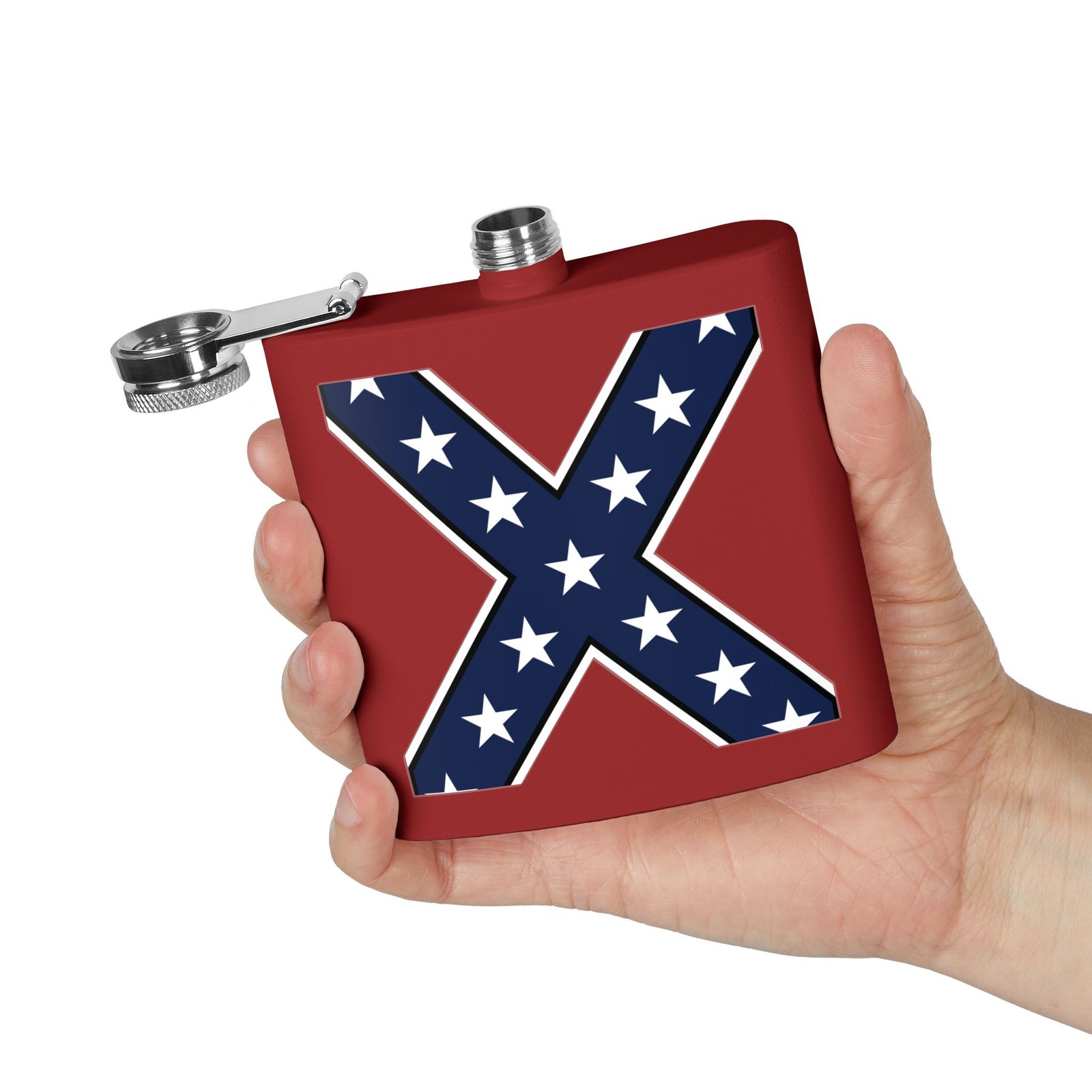 6oz Stainless Steel Flask - Confederate Flag 'X' - Stylized Rebel Flag - Choice of Colors - Image 5