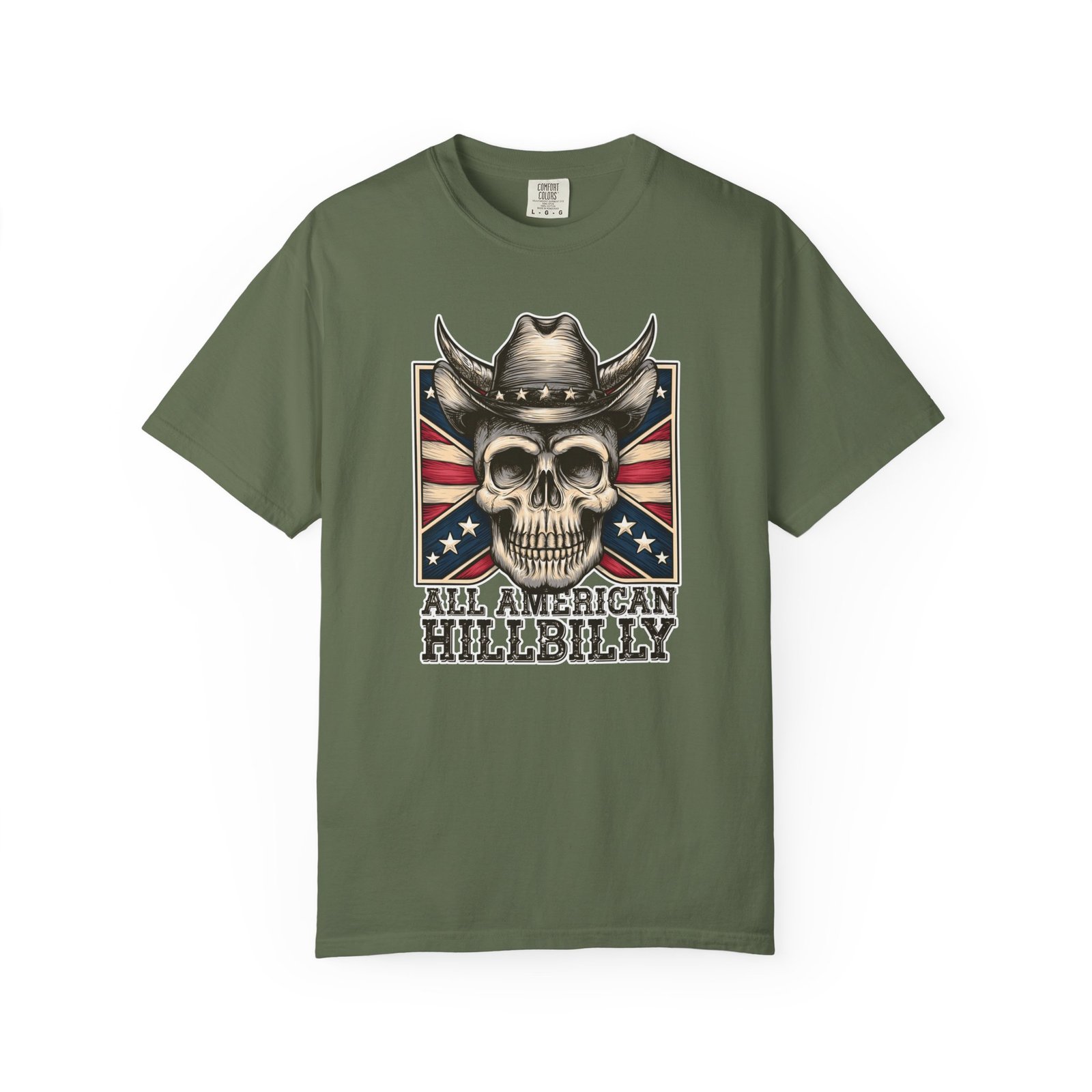 Garment-Dyed T-shirt - Comfort Colors 1717 - Cowboy Skull - 'All American Hillbilly' - Image 15