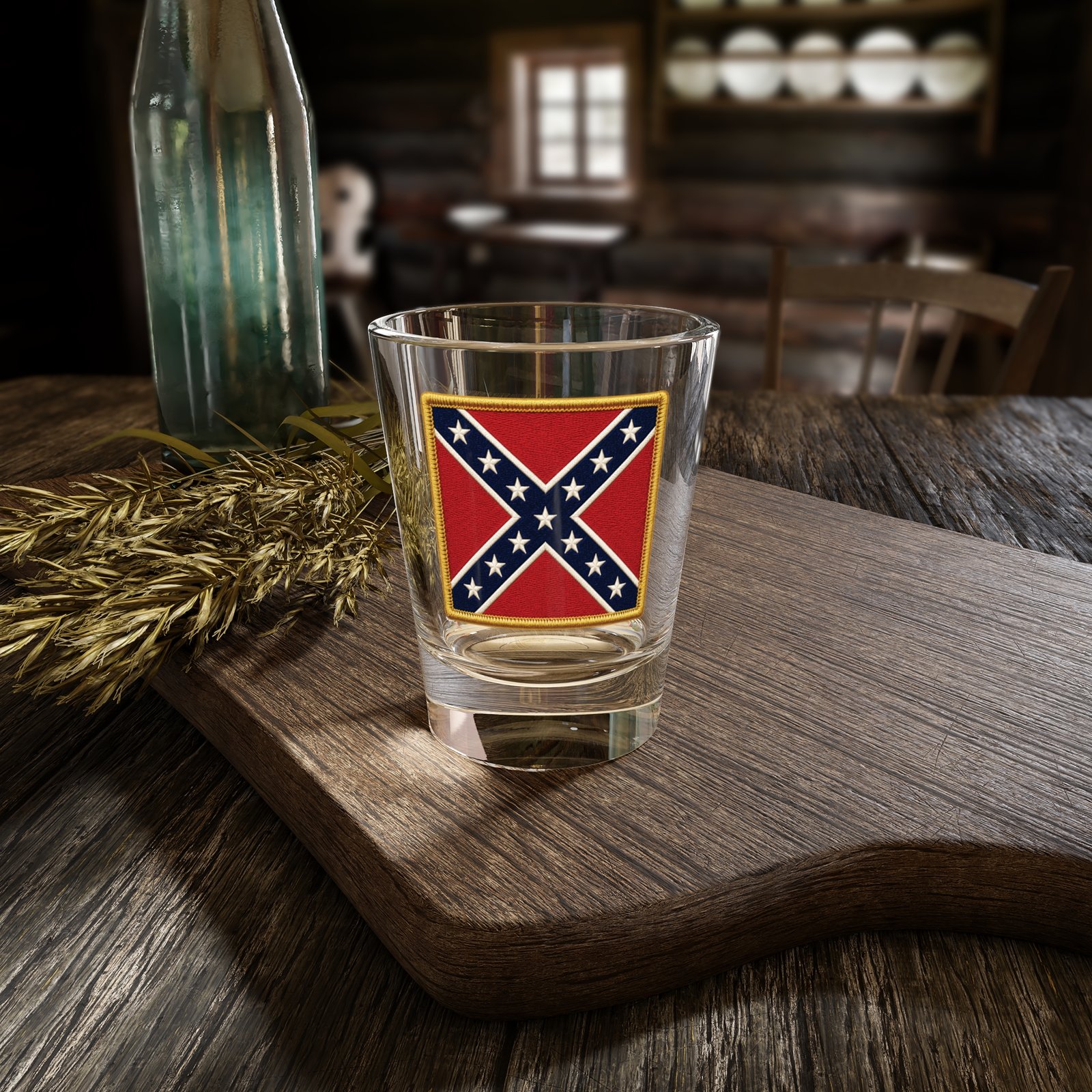 1.5oz Shot Glass - Rebel Flag Patch Look - Confederate Flag - Rebel Glassware - Image 2
