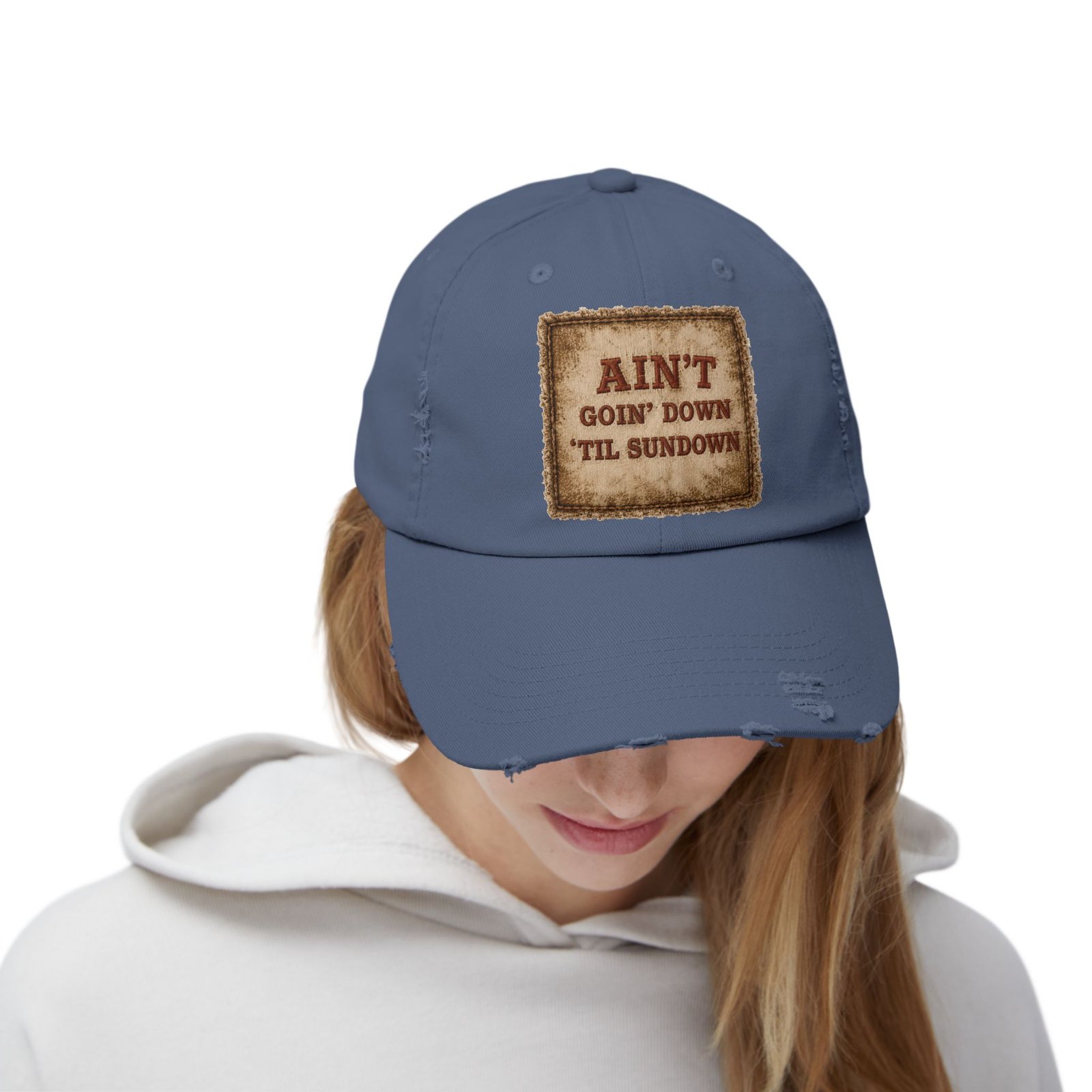 Distressed Baseball Cap - "Ain't Goin' Down 'Til Sundown" Patch Look 12 Distressed Baseball Cap - "Ain't Goin' Down 'Til Sundown" Patch Look - Image 12