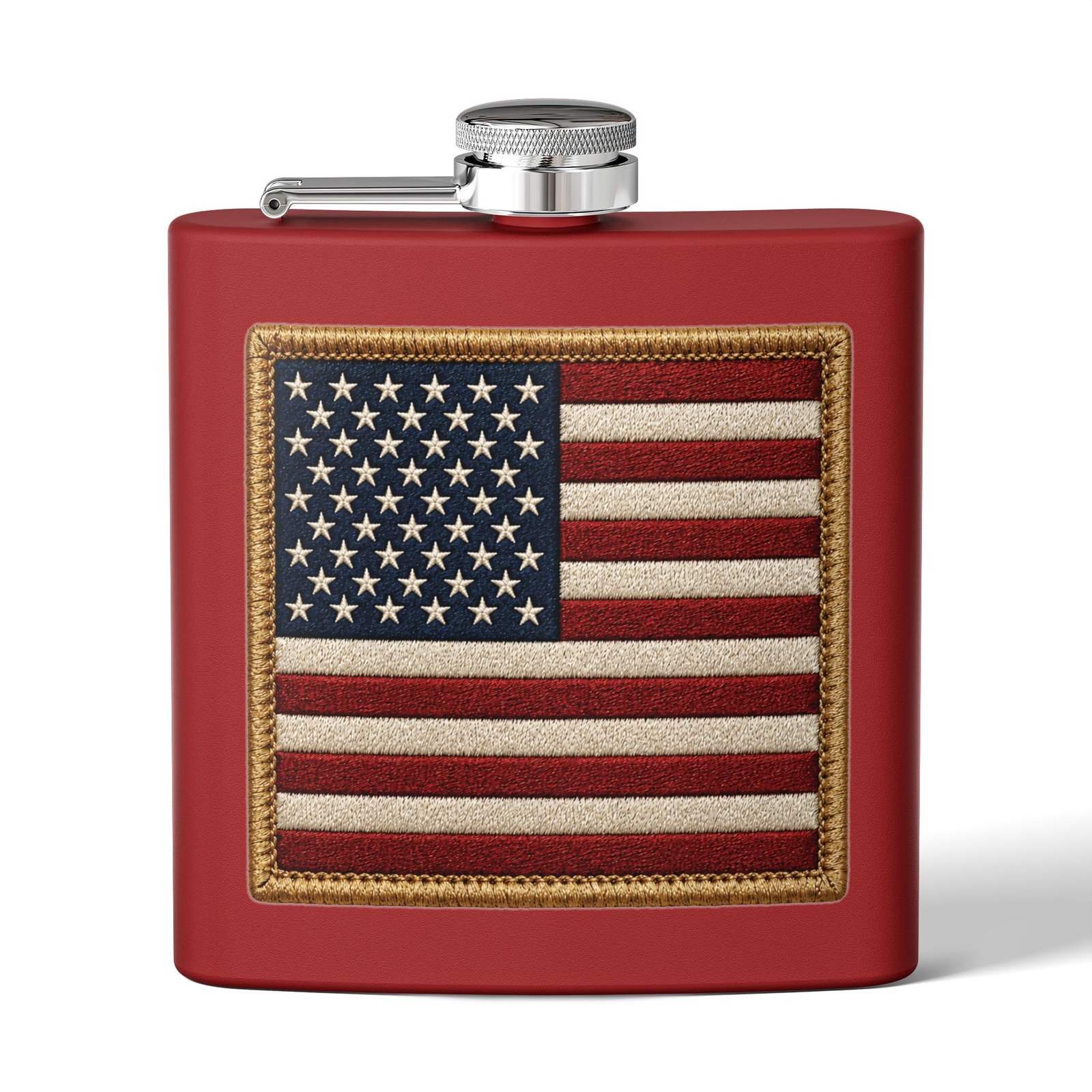 6oz Stainless Steel Flask - American Flag Patch - Embroidered Look USA Flag - Choice of Colors 2 6oz Stainless Steel Flask - American Flag Patch - Embroidered Look USA Flag - Choice of Colors - Image 2