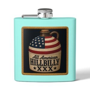 6oz Stainless Steel Flask - USA Flag Patch - Moonshine Jug - Embroidered Look - Choice of Colors