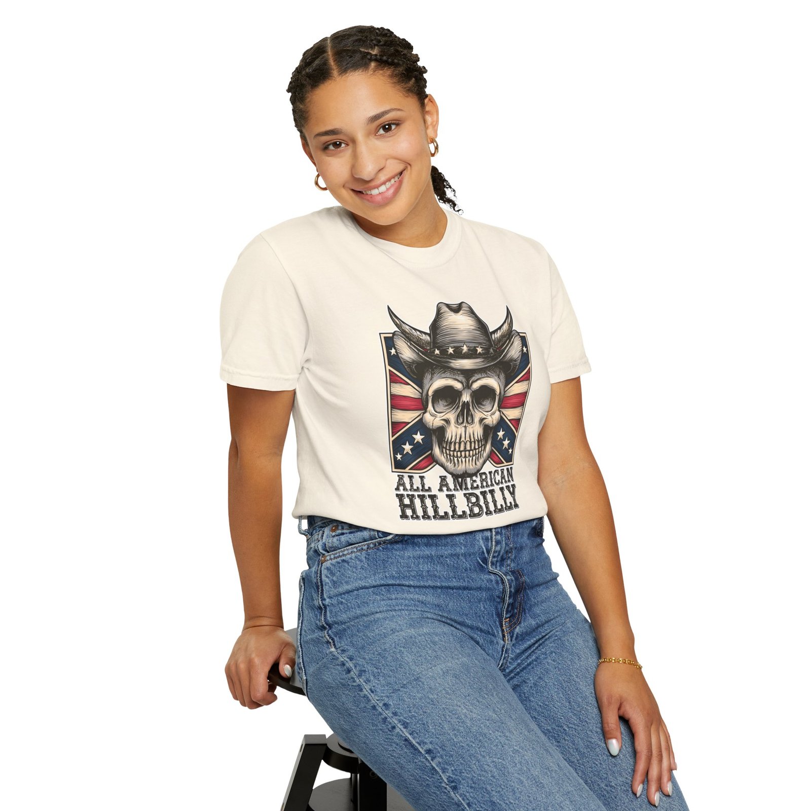 Garment-Dyed T-shirt - Comfort Colors 1717 - Cowboy Skull - 'All American Hillbilly' - Image 8