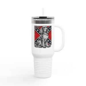 Insulated Travel Mug - 40oz - Rebel Flag with Dog - Text, 'Hillbilly Hound'