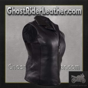 Classic Style Women's Leather Vest with Zipper Front Closure -  LV444-DL