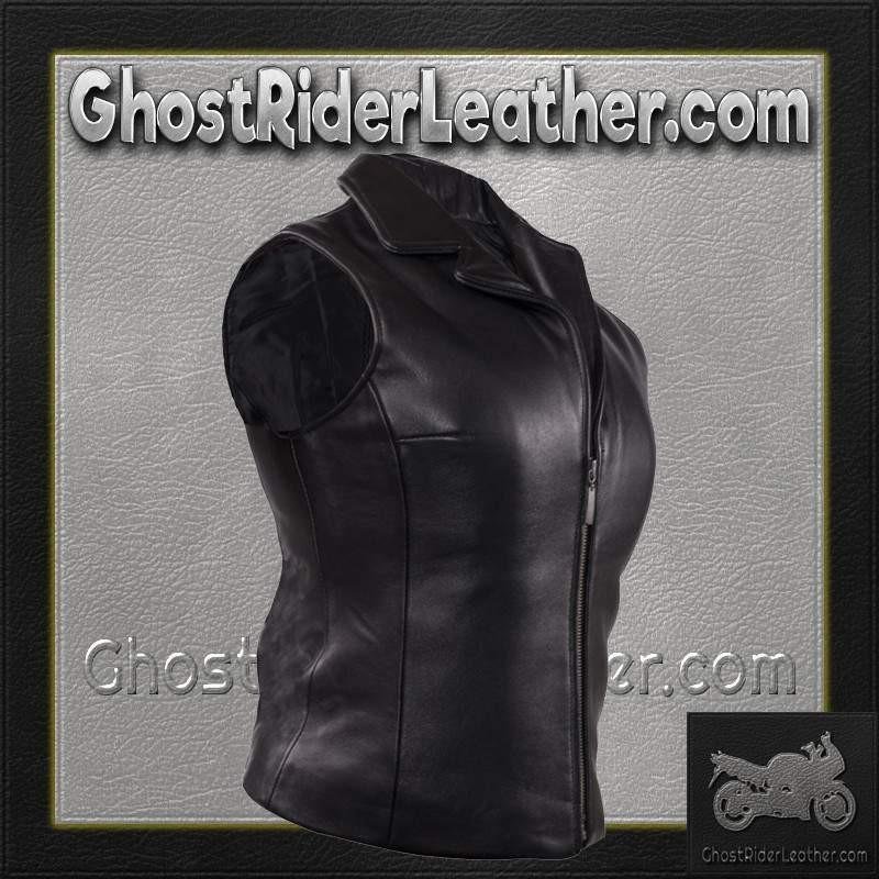 Classic Style Women's Leather Vest with Zipper Front Closure - LV444-DL