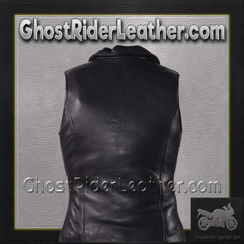 Classic Style Women's Leather Vest with Zipper Front Closure - LV444-DL - Image 2