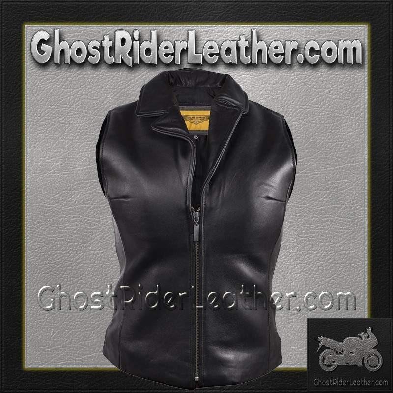 Classic Style Women's Leather Vest with Zipper Front Closure - LV444-DL - Image 3