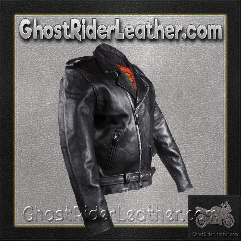 Leather Motorcycle Police Style Jacket with Side Laces and Vents - Up To Size 72 - MJ201-SS-DL - Image 10