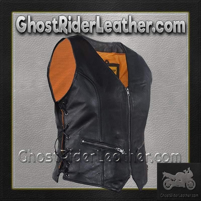 Women's Leather Vest with Side Laces and Concealed Carry Pocket - LV8509-DL - Image 5