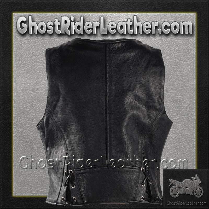 Women's Leather Vest with Side Laces and Concealed Carry Pocket - LV8509-DL - Image 6