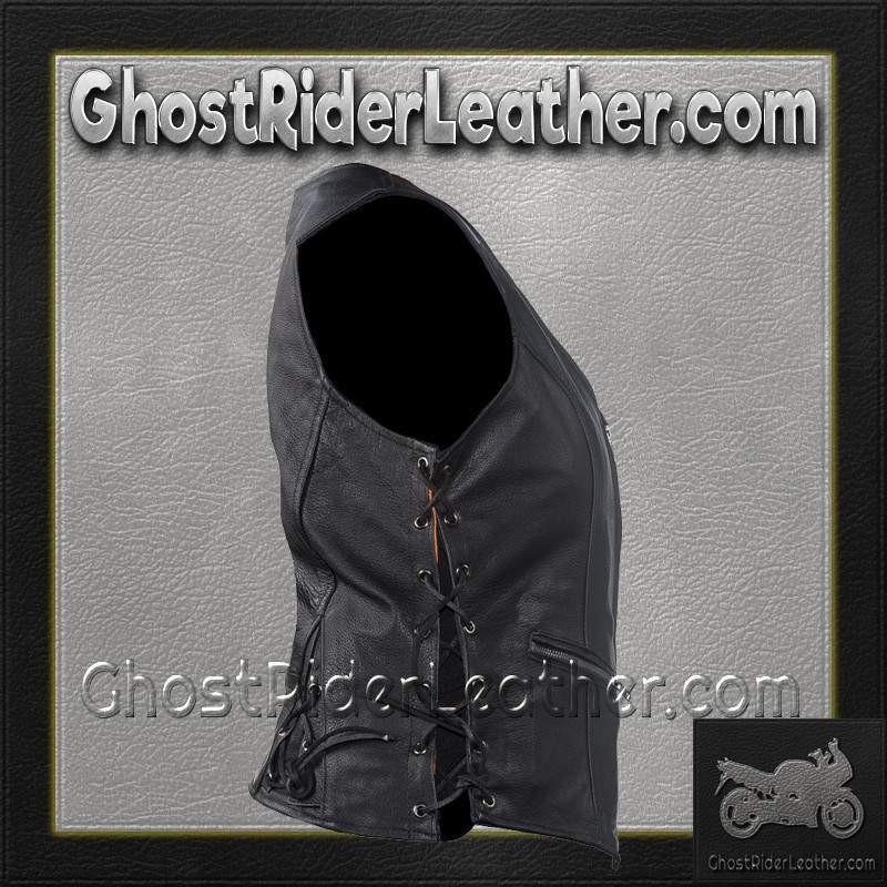 Women's Leather Vest with Side Laces and Concealed Carry Pocket - LV8509-DL - Image 7