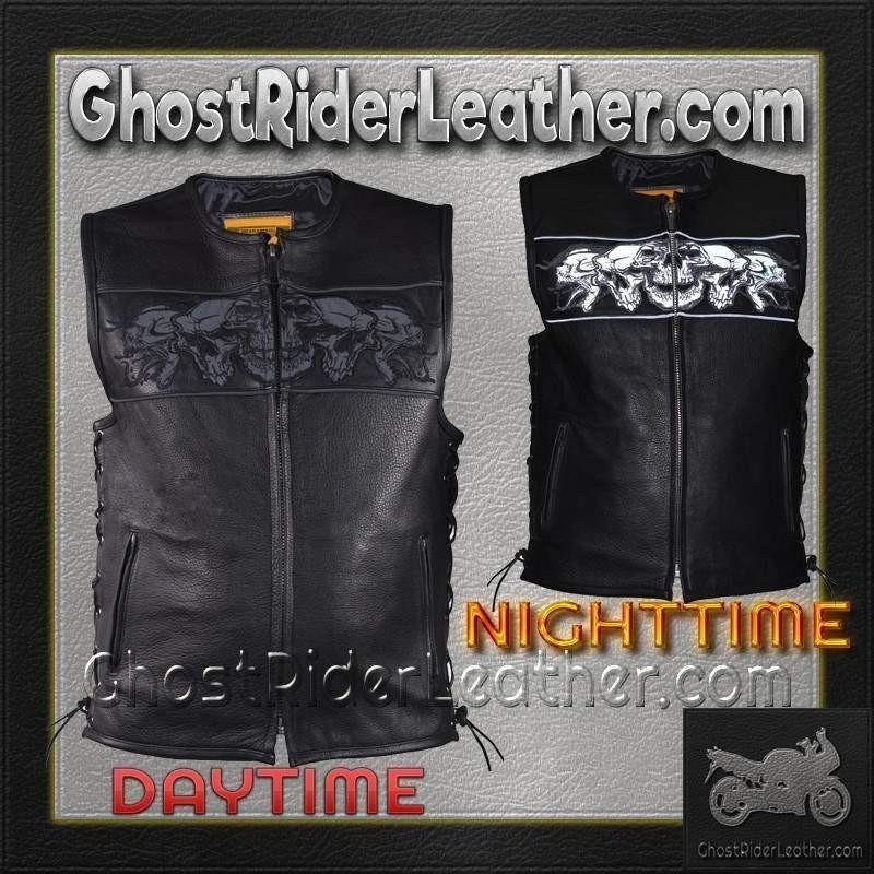 Mens Leather Vest with Night Reflective lls and Concealed Carry Pockets / MV8025-DL - Image 3