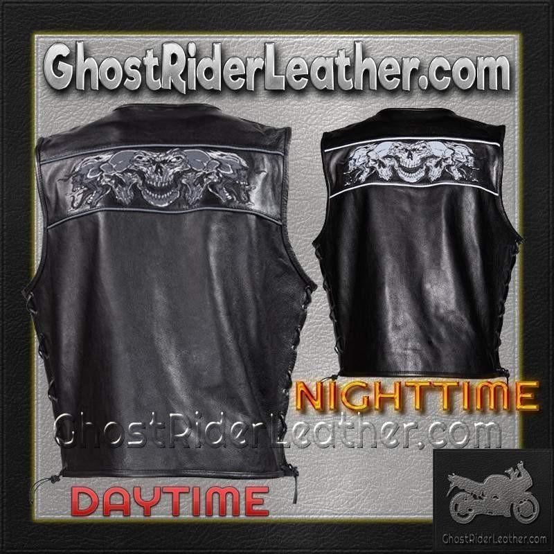 Mens Leather Vest with Night Reflective lls and Concealed Carry Pockets / MV8025-DL - Image 5
