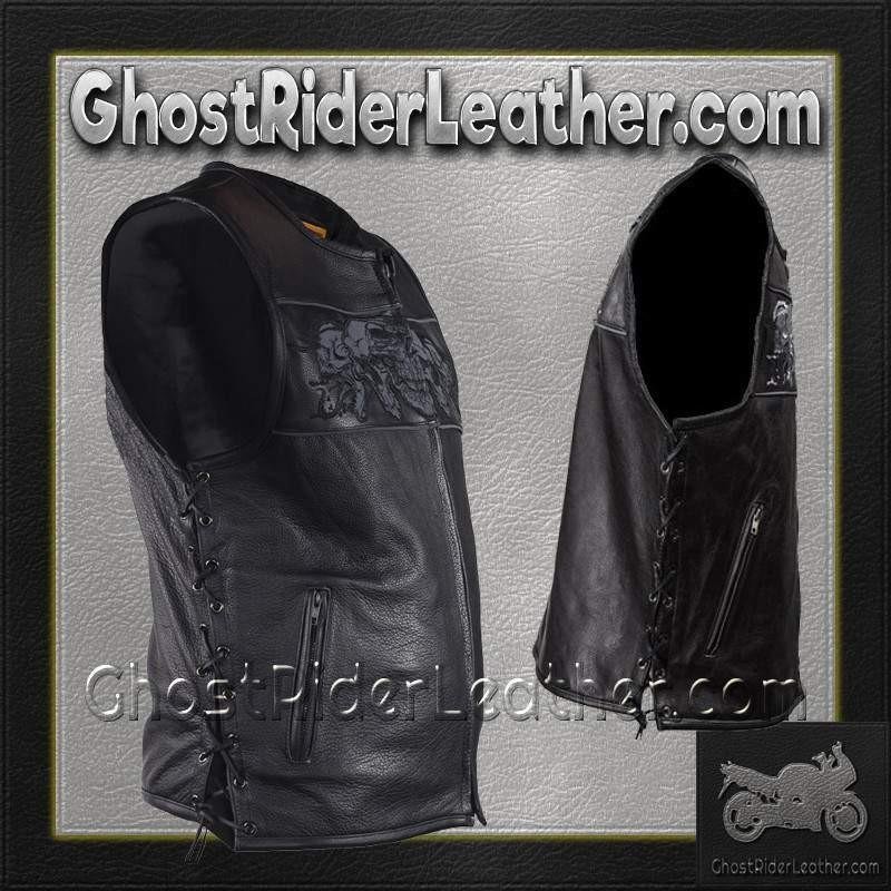 Mens Leather Vest with Night Reflective lls and Concealed Carry Pockets / MV8025-DL - Image 8