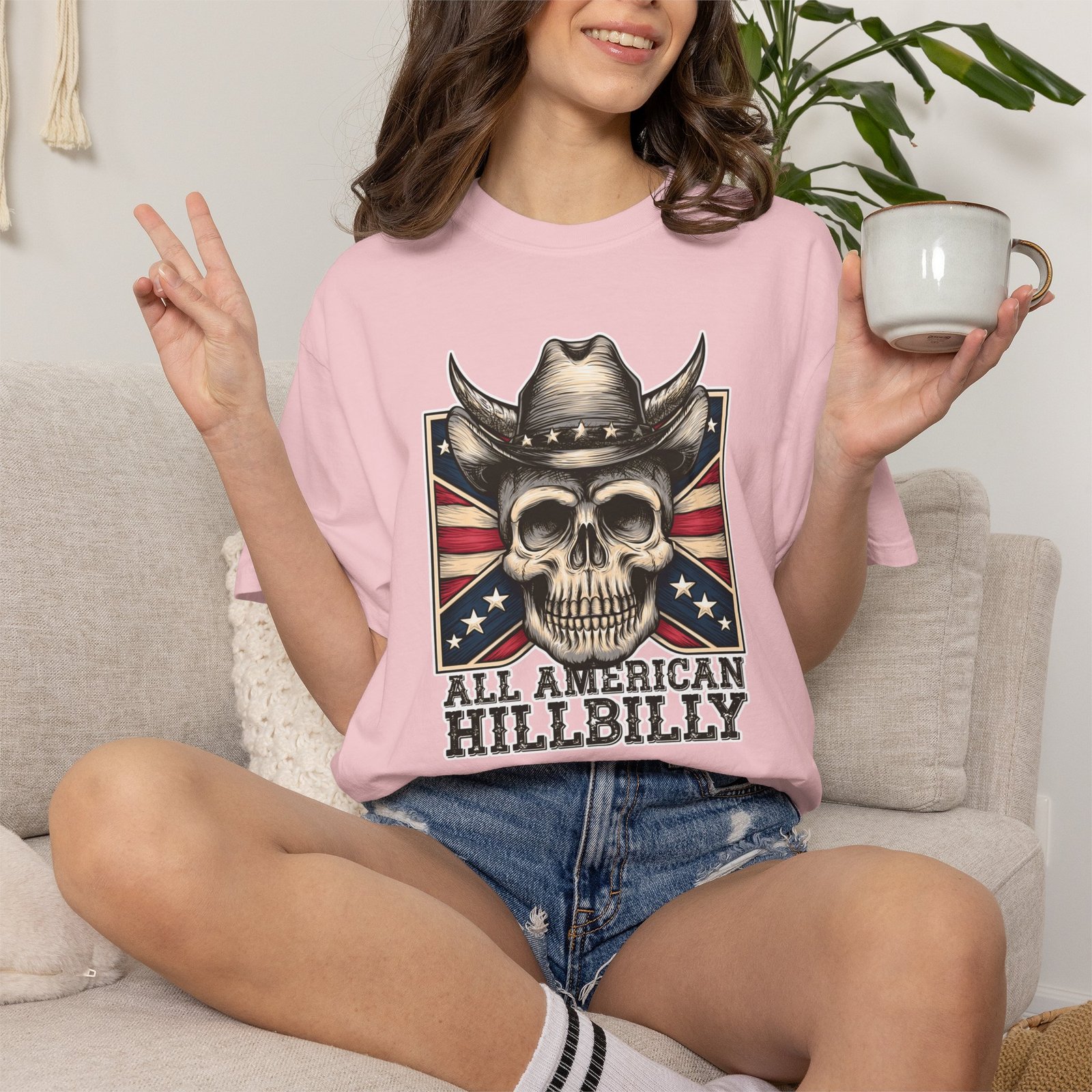 Garment-Dyed T-shirt - Comfort Colors 1717 - Cowboy Skull - 'All American Hillbilly' - Image 20