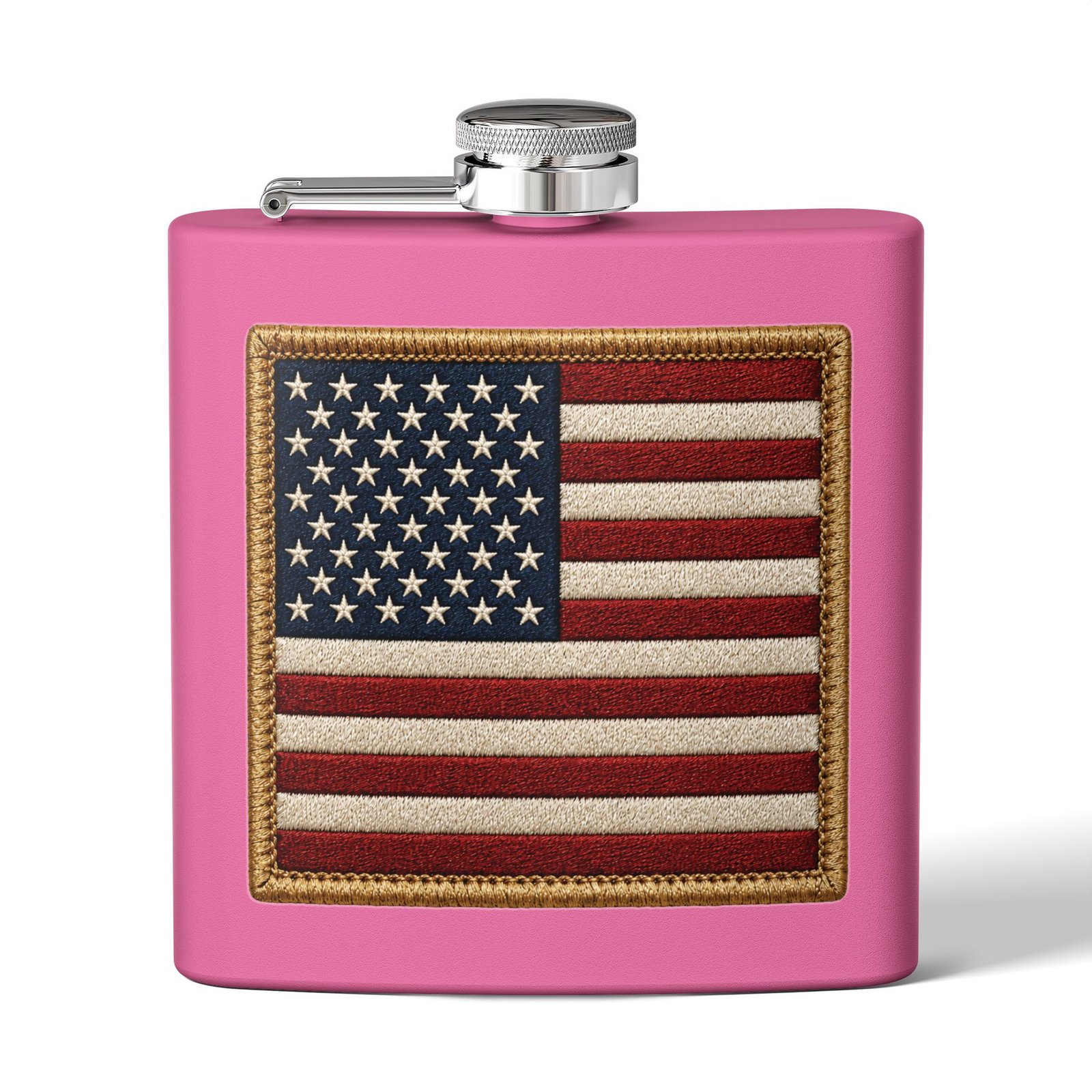 6oz Stainless Steel Flask - American Flag Patch - Embroidered Look USA Flag - Choice of Colors 7 6oz Stainless Steel Flask - American Flag Patch - Embroidered Look USA Flag - Choice of Colors - Image 7