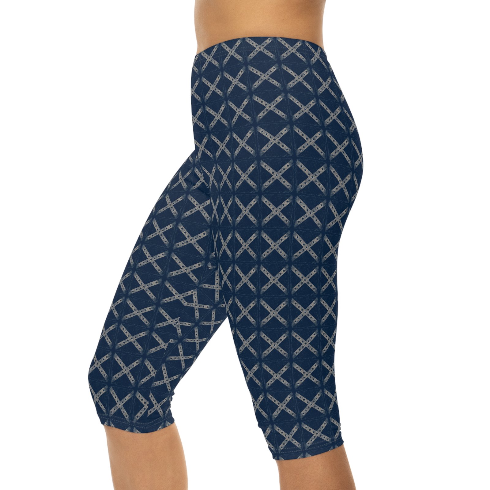 Navy Blue Rebel Flag Pattern - Capri Leggings - Women’s Activewear - Yoga Pants 4 Navy Blue Rebel Flag Pattern - Capri Leggings - Women’s Activewear - Yoga Pants - Image 4