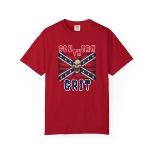 Garment-Dyed T-shirt - Comfort Colors 1717 - Angry Skull Rebel Flag - 'Southern Grit'