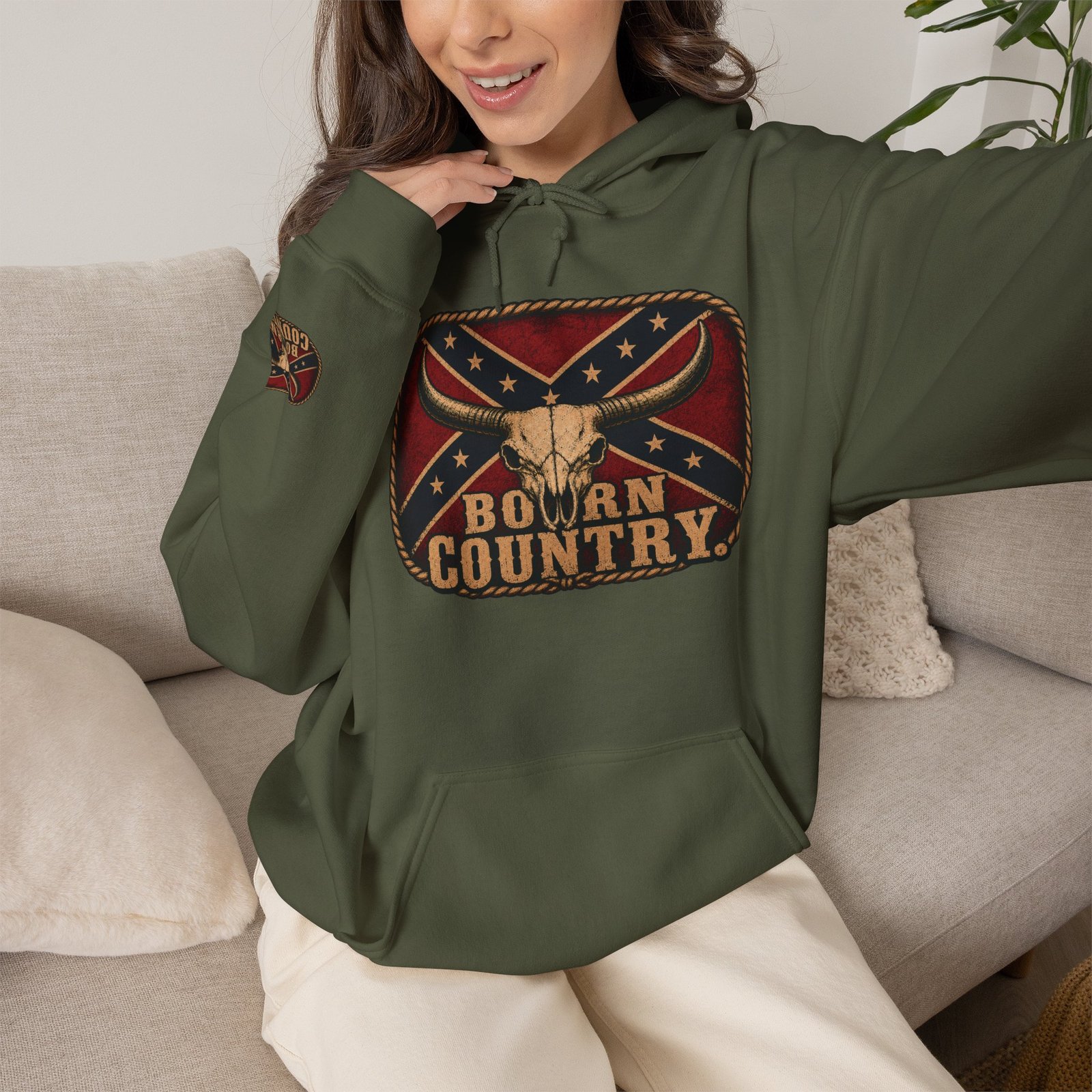 Hoodie - Confederate Pullover - 'Born Country' - Hooded Sweatshirt - Rebel - Choice of Colors - Image 12