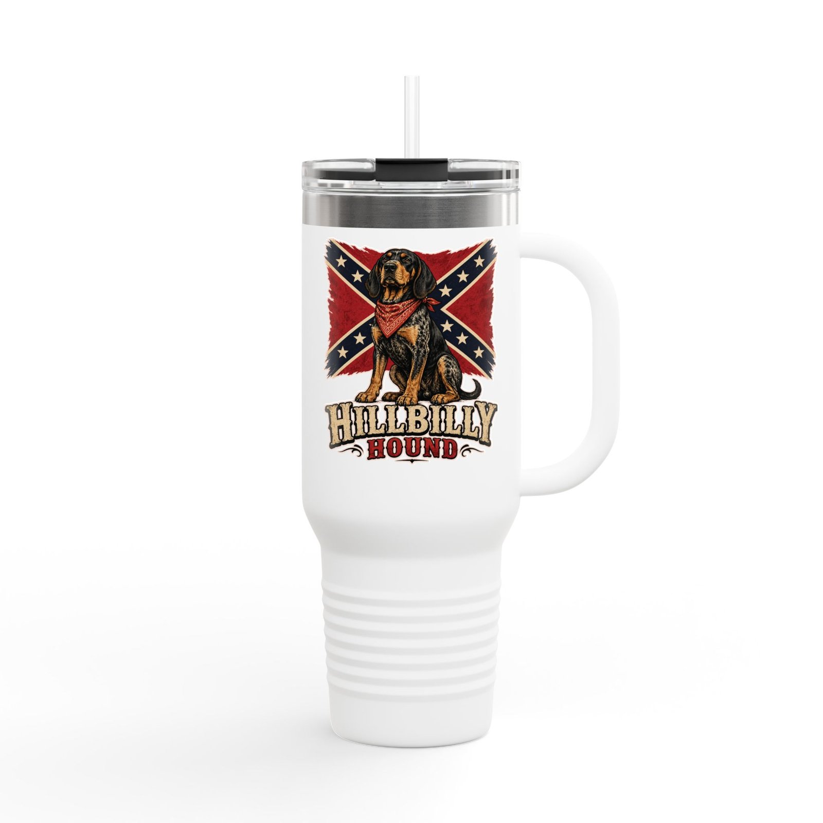 Insulated Travel Mug - 40oz - Rebel Flag with Dog - Text, 'Hillbilly Hound' - Version 2 - Image 2